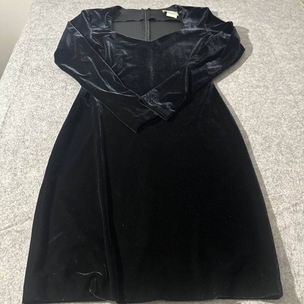 VTG Betsy & Adam Sweetheart Neck Long Sleeve Velvet Mini Dress Old Hollywood 4